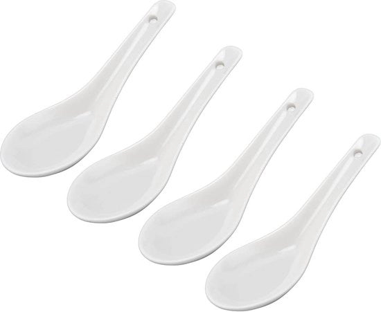 Set di 4 cucchiai ceramici bianchi - Piccoli cucchiai - Lavorazione fine - Eleganza semplice - Manico lungo per colazione pranzo cena