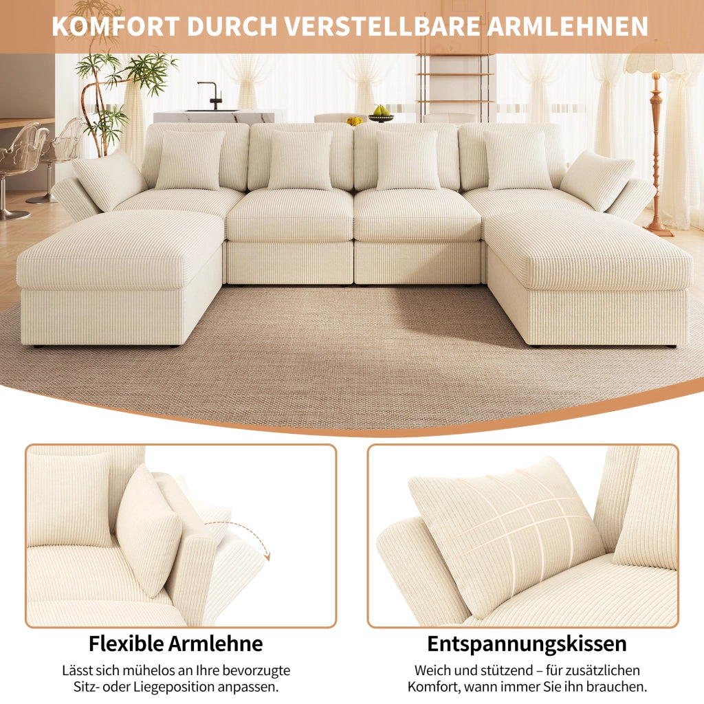 DIVANO angolare modulare 290x159,5x89 cm in corduroy beige 4-6 posti