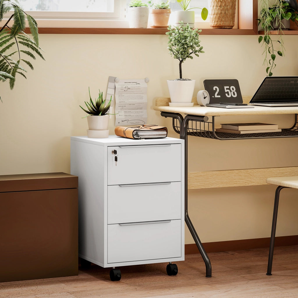 Scrivania a rotelle con 3 cassetti e serratura ¨C zephmum ¨C bianco 40x40x63.5 cm