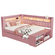 Letto a Divanetto 90x200 cm con USB; LED; 2 Cassetti e Scarpiera; Imbottito - Rosa