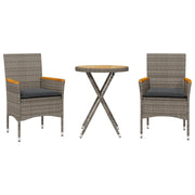 Set da Bistr¨° 3 pz | Set Salotto da Giardino con Cuscini Grigio Polyrattan Acacia