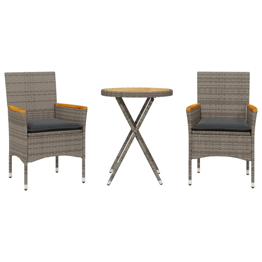 Set da Bistr¨° 3 pz | Set Salotto da Giardino con Cuscini Grigio Polyrattan Acacia