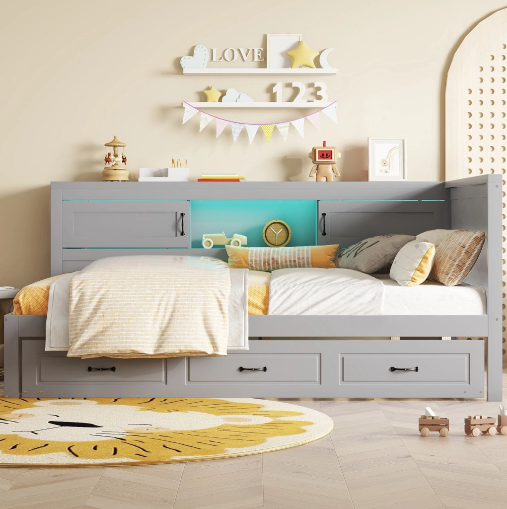 Divano letto 90x200 cm con letto estraibile; vano contenitore; truciolare e MDF; grigio