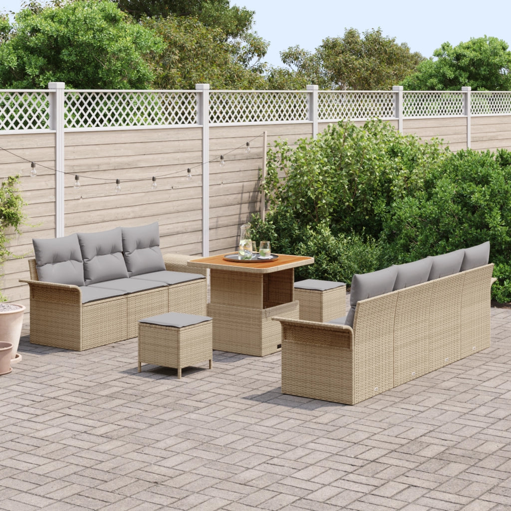 Set di divani da giardino  10 pezzi con cuscini Beige Polyrattan Acacia