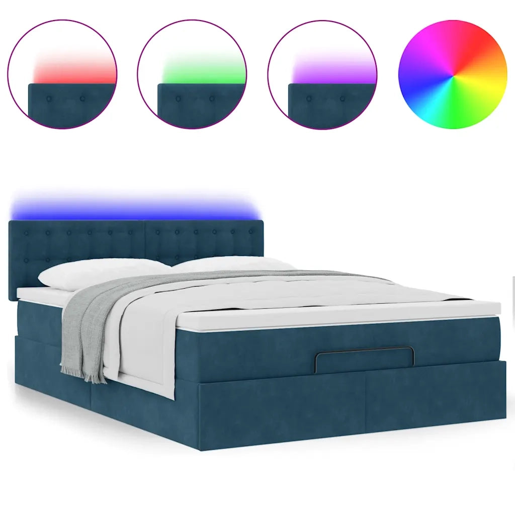 Struttura Letto Pouf con Materasso Blu 140x200cm in Velluto