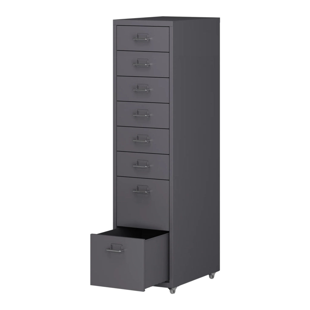 Mobiletto/contenitore per ufficio su ruote con 8 cassetti 109 x 28 x 41 cm grigio scuro 03_0009112