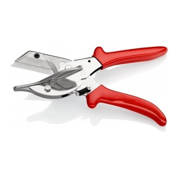 KNIPEX 94 35 215 Cesoia per Cornici e Profili in Resina Sintetica e Gomma Lunghezza Totale 215 mm Portalama Intercambiabile con Aletta di Guida per Tagli a 45° 60° 75° 90° colore Cromata