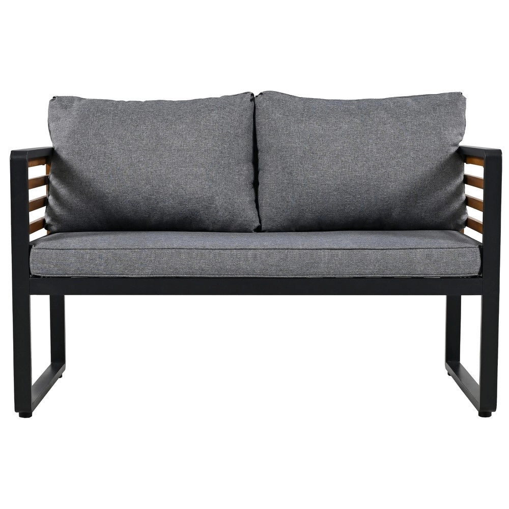 Set da Giardino 8 Pezzi con Divano, Sedie e Tavolo ¨C Xylo ¨C Grigio, Braccioli in Legno, Telaio in Metallo