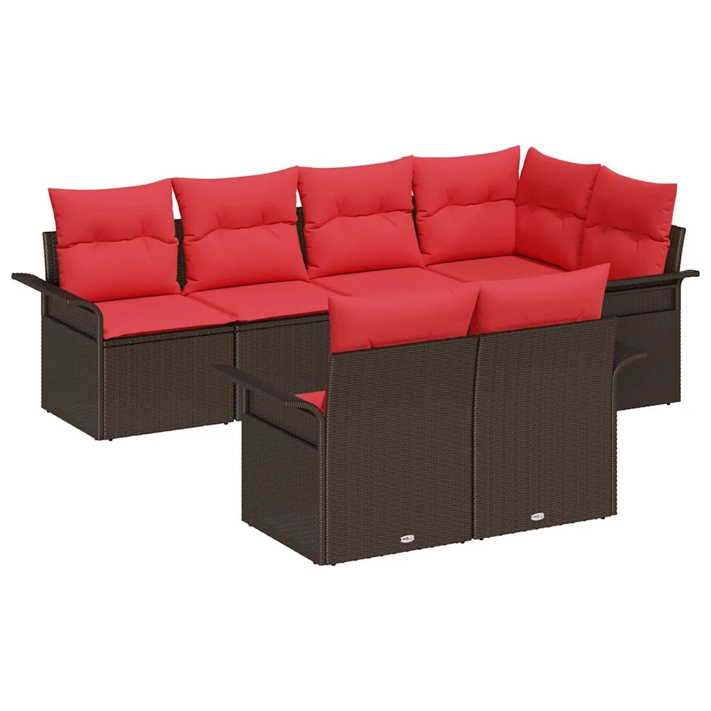 Set Divano da Giardino con cuscino 7 pcs Marrone polyrattan