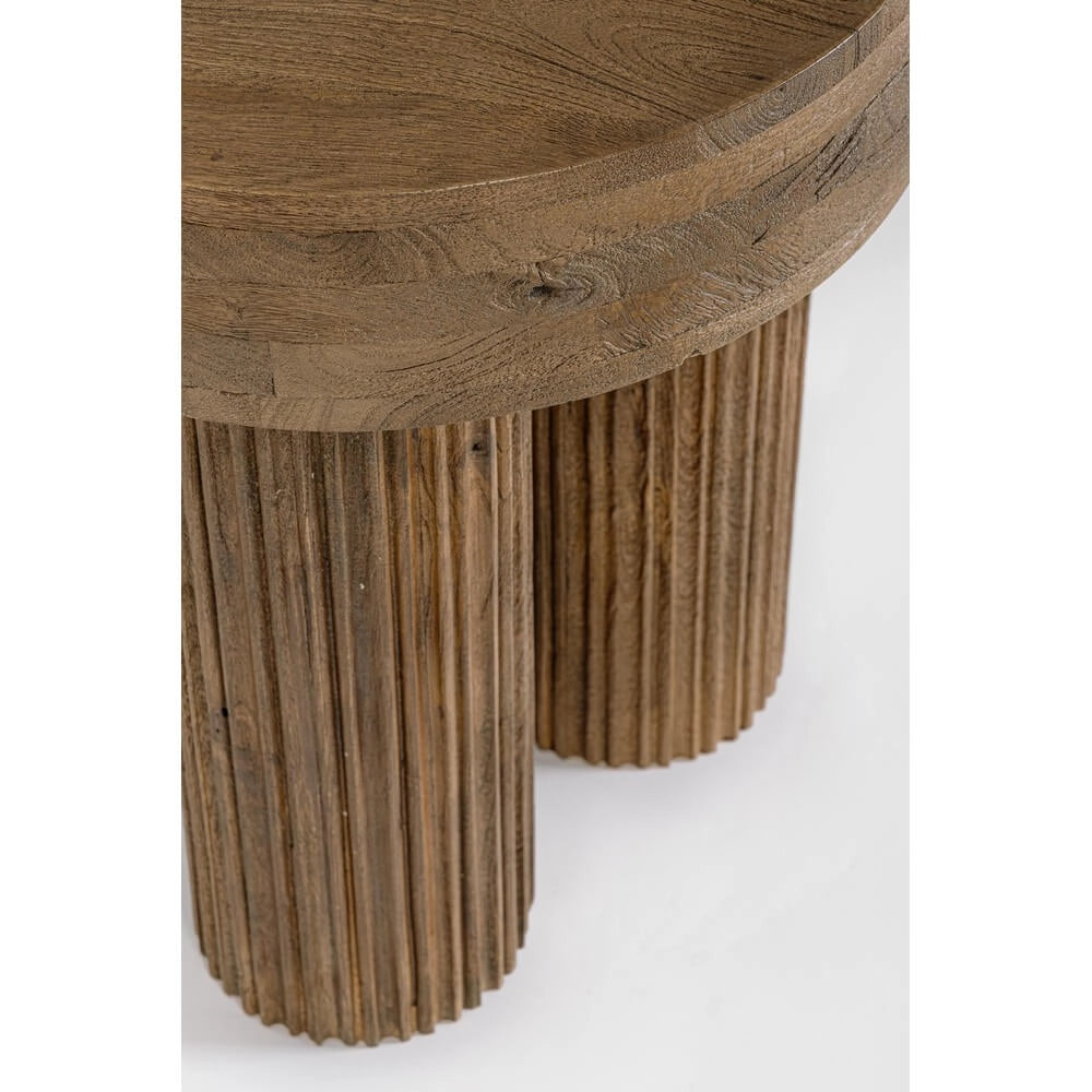 Tavolino rotondo in legno di mango naturale con base scanalata - JASPER