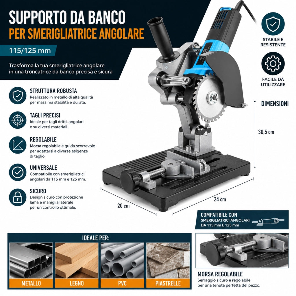 SUPPORTO DA BANCO PER  FLEX SMERIGLIATRICE ANGOLARE 125/115 TRONCATRICE FERRO