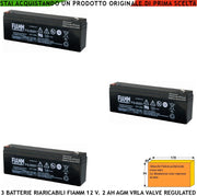 Batteria Ermetica Antifurto 12 V. 2 Ah 3 Pezzi Collegamento Tramite 2 Faston 5 mm Polarizzati AGM VRLA Valve Regulated Selezionata da Securvera Caricata Marca Fiamm PRC Dimensioni L178XP34XH60 mm