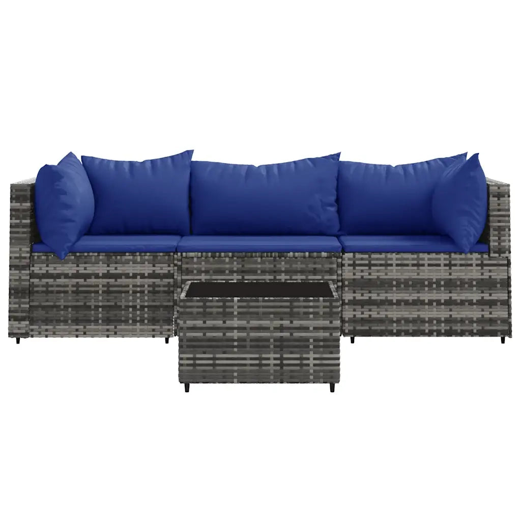Set Divani da Giardino 4 pz | Set Salotto da Giardino con Cuscini in Polyrattan Grigio