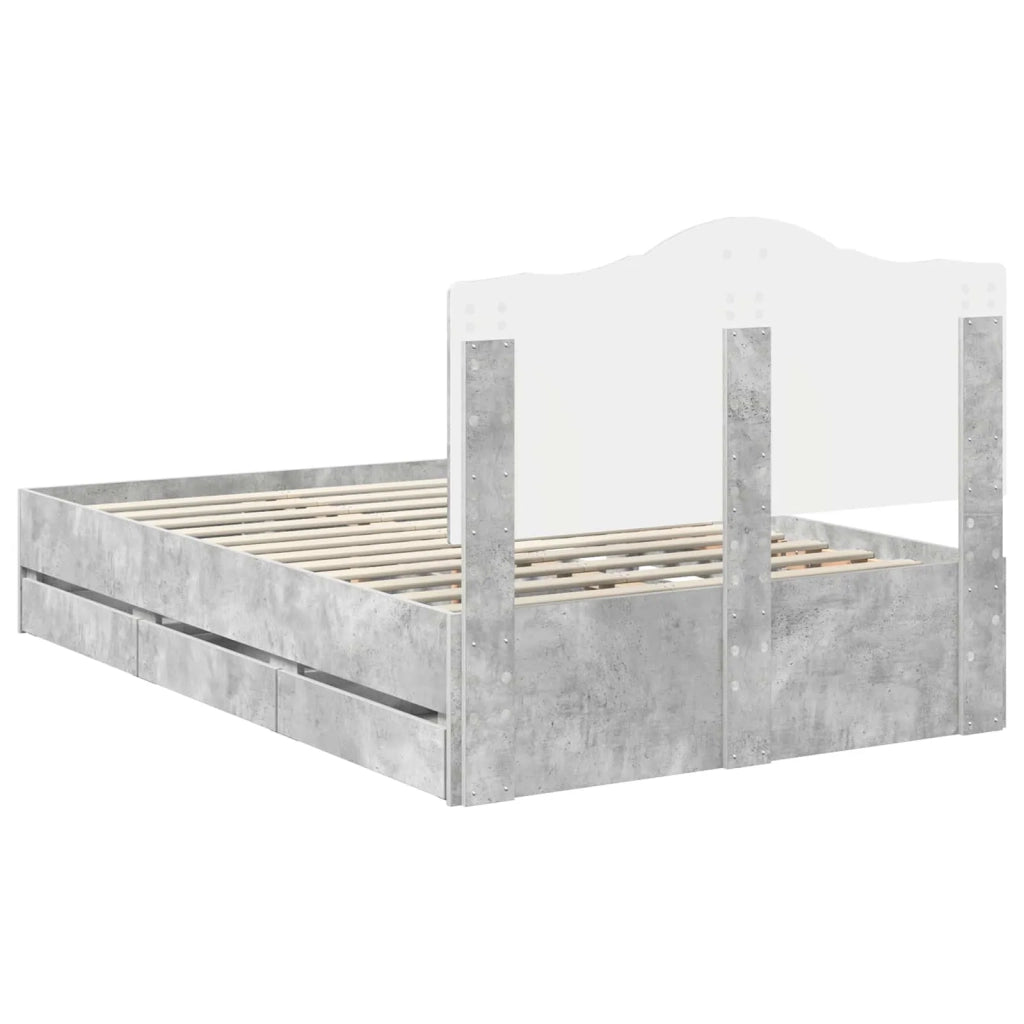 Struttura del letto con cassetto Grigio Cemento 135 x 190 cm