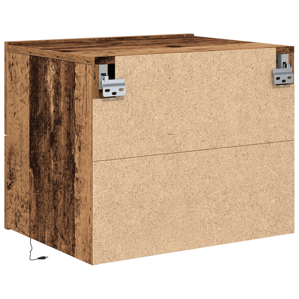 Comodino con LED Montato a Parete in Legno Antico 50x39x41 cm