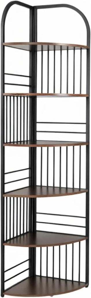 Libreria ad Angolo a 6 Ripiani, Libreria da Terra Moderna con Struttura in Metallo e Piedini Antiscivolo, Scaffale a Scala PortaPiante per Soggiorno, Camera da letto, 42x42x181,5cm (Marrone)
