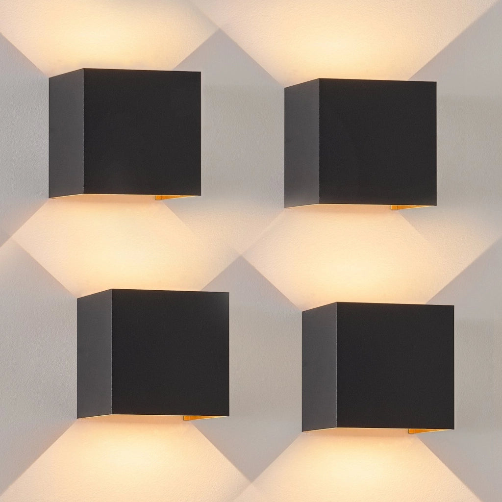 ZMH applique da parete per esterni LED applique da parete per interni set da 4 nero oro 5W IP65 regolabile 3000K