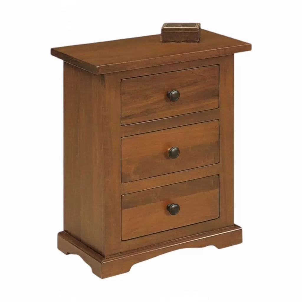 Comodino arte povera in legno 3 cassetti tinta noce 60x35x70 (176) - Mobili 2G