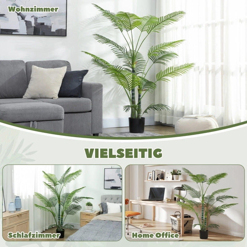 Palma artificiale con 16 foglie in plastica, pianta artificiale resistente ai raggi UV con vaso in plastica, per uso interno ed esterno, verde