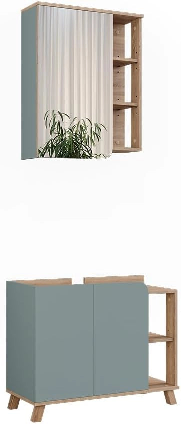 Set di mobili da bagno Karen, Sonoma/antracite, 80 cm, composto da specchio da bagno e mobile sottolavabo