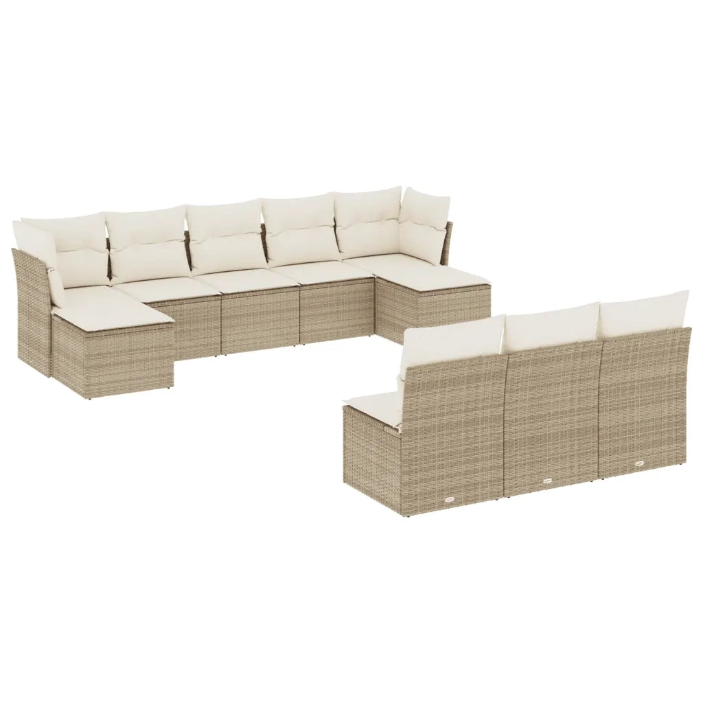 Set Divano da Giardino 10 pz con Cuscini Beige in Polyrattan