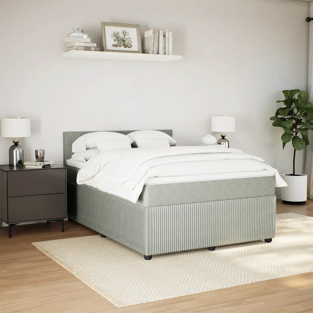 Giroletto a Molle con Materasso Grigio Chiaro 140x190cm Velluto