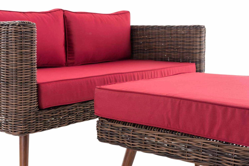 Divano Molde a 2 posti con poggiapiedi rotondo in rattan marrone screziato 40 cm (marrone scuro) 5
