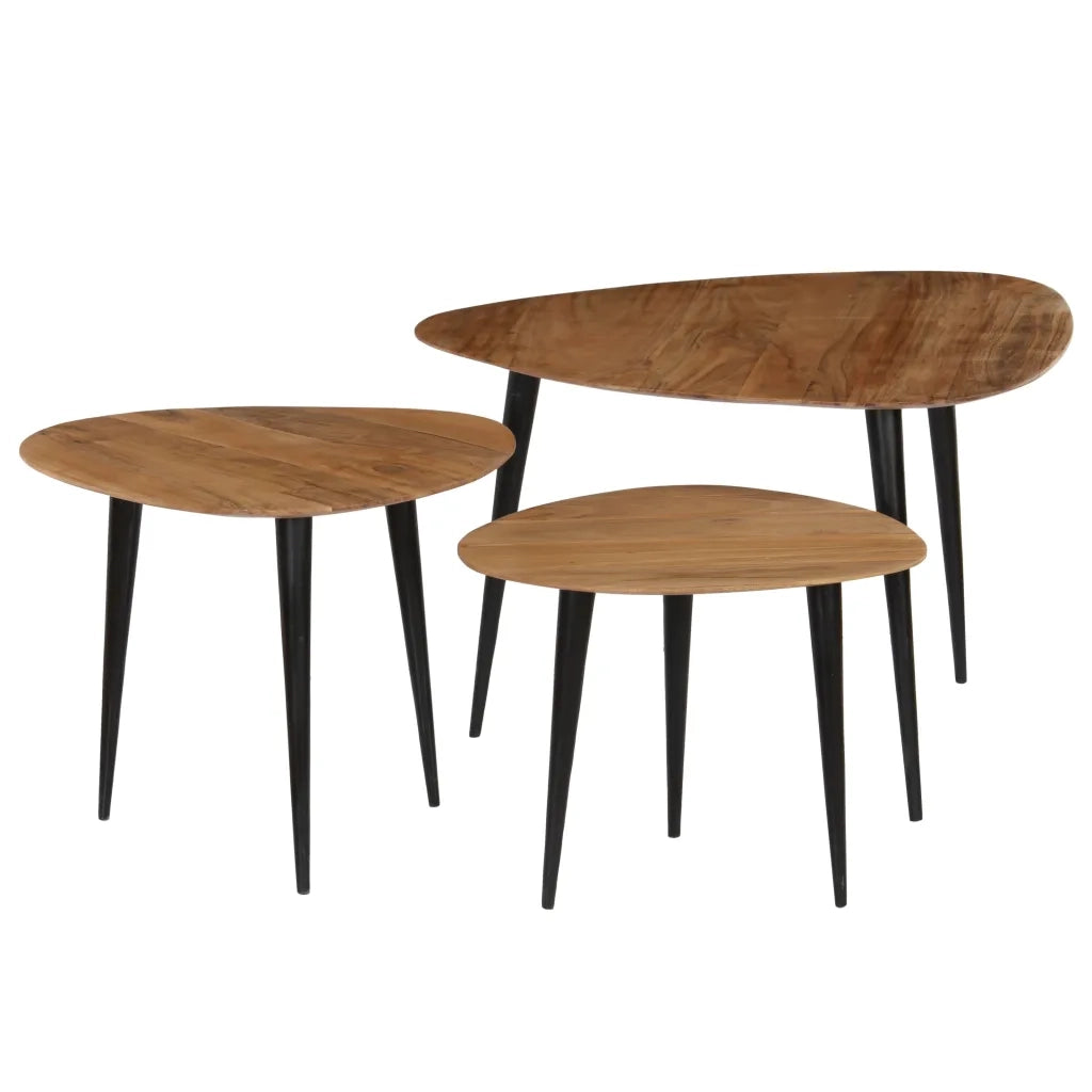 Set Tavolini da CaffÃ¨ 3 pz in Legno Massello d'Acacia cod mxl 13324