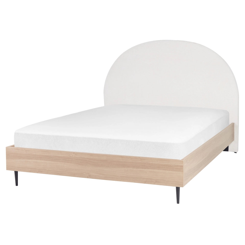 Telaio del letto in tessuto bianco e beige UE Dimensioni 160 x 200 cm Testiera imbottita Telaio in MDF Gambe in metallo Base a doghe in legno Camera da letto in stile moderno