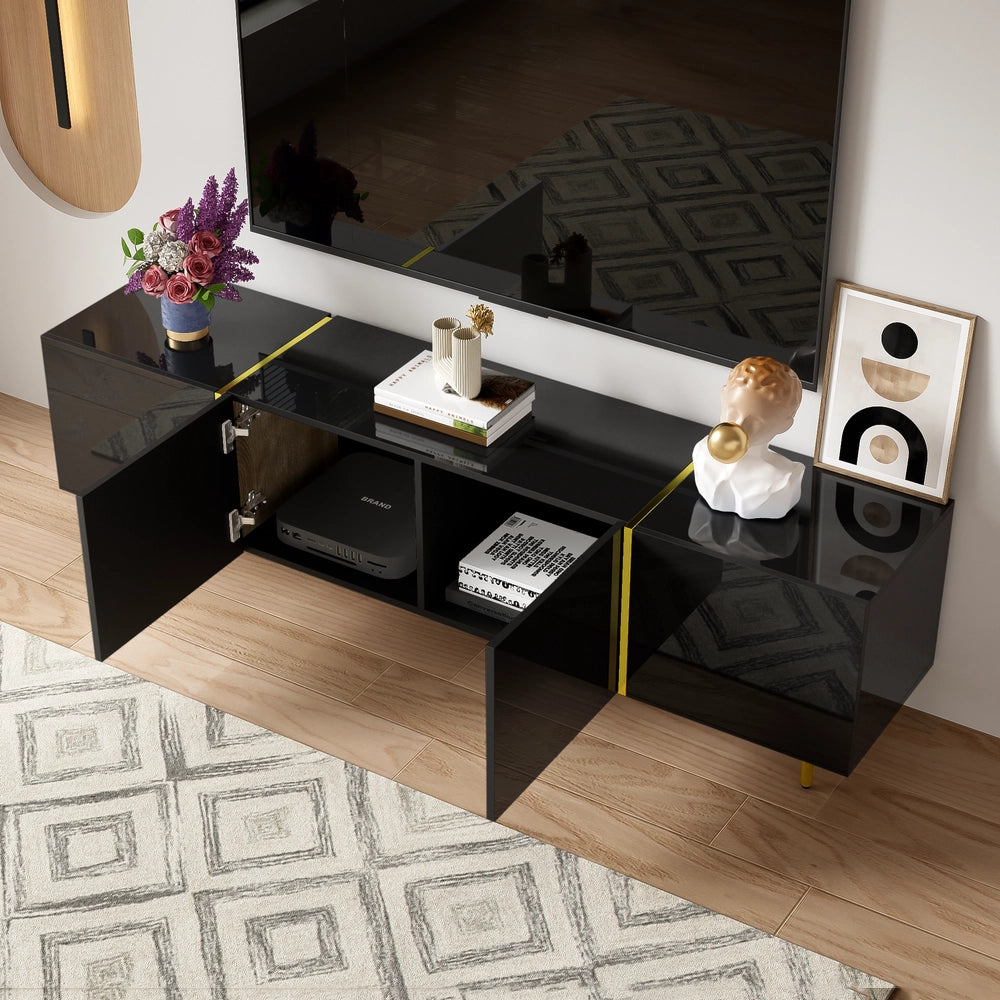 Mobile TV brillante - Xylo - 4 porte modern e sobrio Nero e Oro