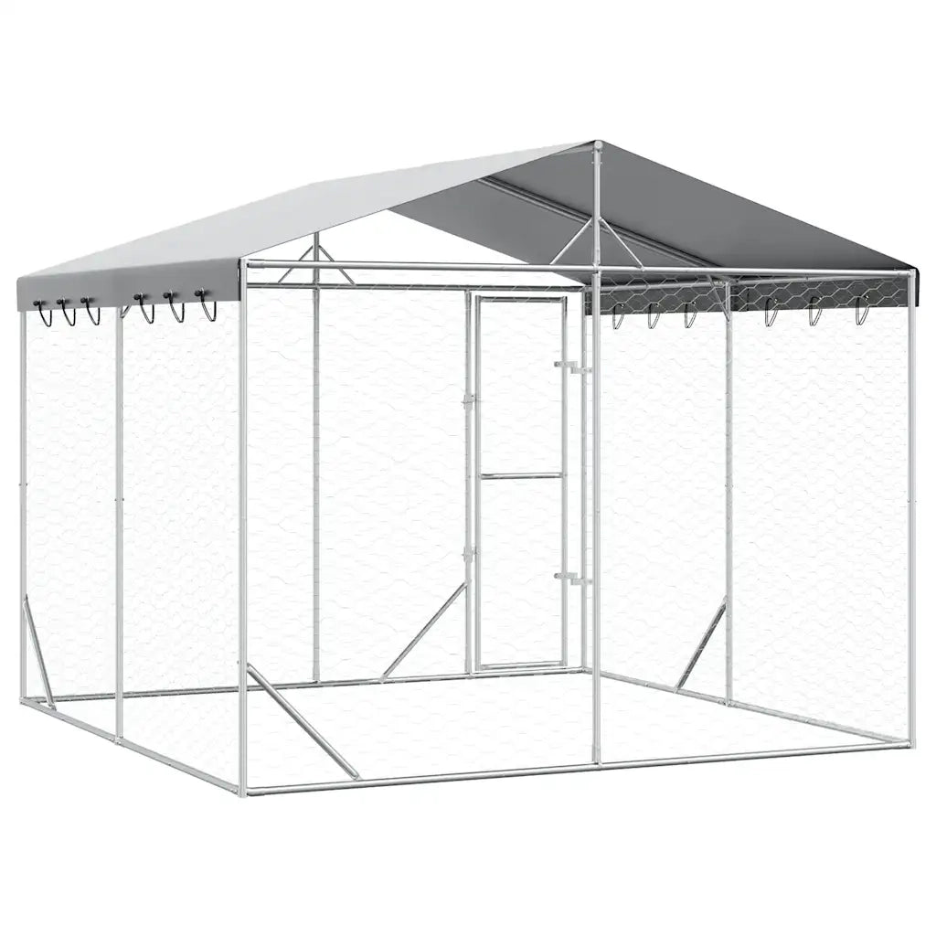 Cuccia Cani da Esterno Tetto Argento 3x3x2,5 m Acciaio Zincato 3190486