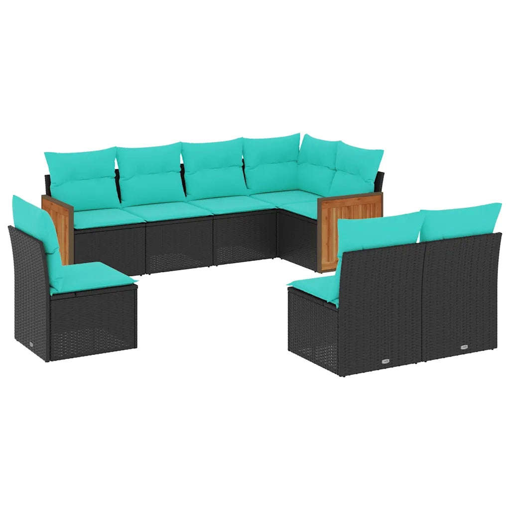 Set Divani da Giardino 8 pz con Cuscini Nero in Polyrattan 3227723