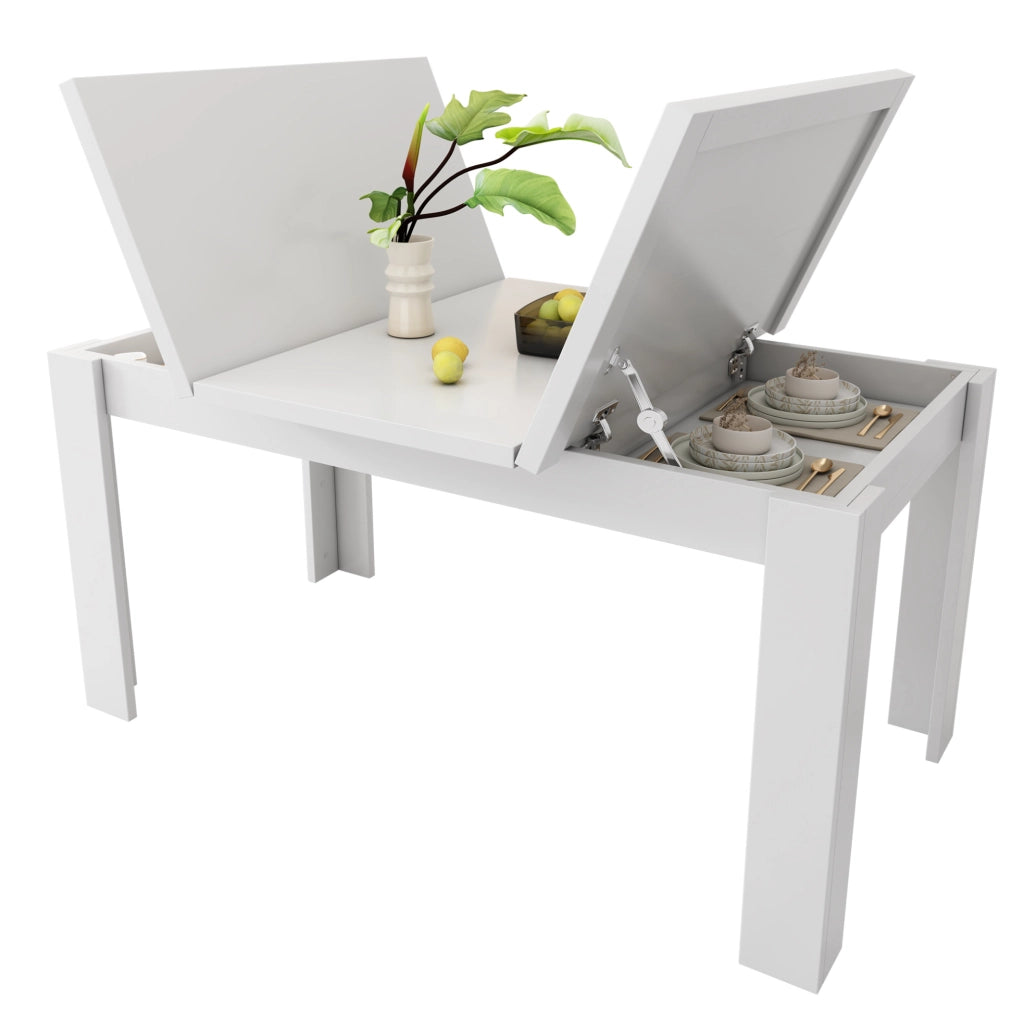Tavolo da pranzo con contenitore nascosto 120x70 cm in MDF bianco