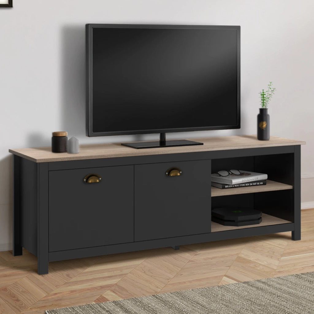 IDMarket - Mueble TV ISIS 140 cm madera vintage y negro