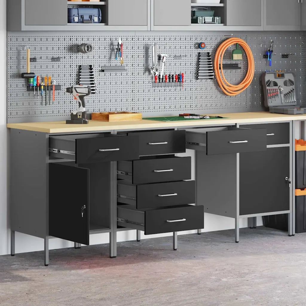 Mobile da lavoro 4 pcs Nero Legno ingegnerizzato e acciaio 3321382