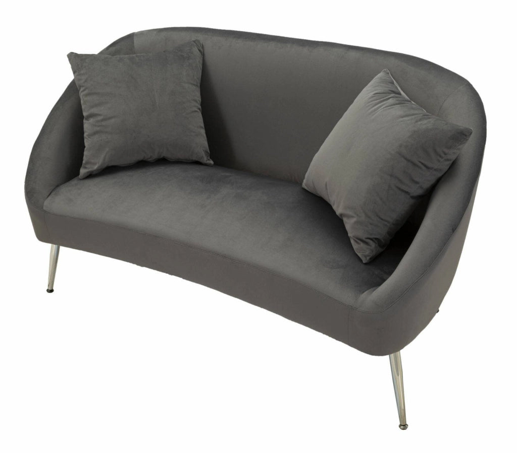 Divano fisso 2 posti Pittari, Sofà dritto, Divanetto per salotto, Poltrona matrimoniale, 137x69 h79 cm, Grigio e Argento