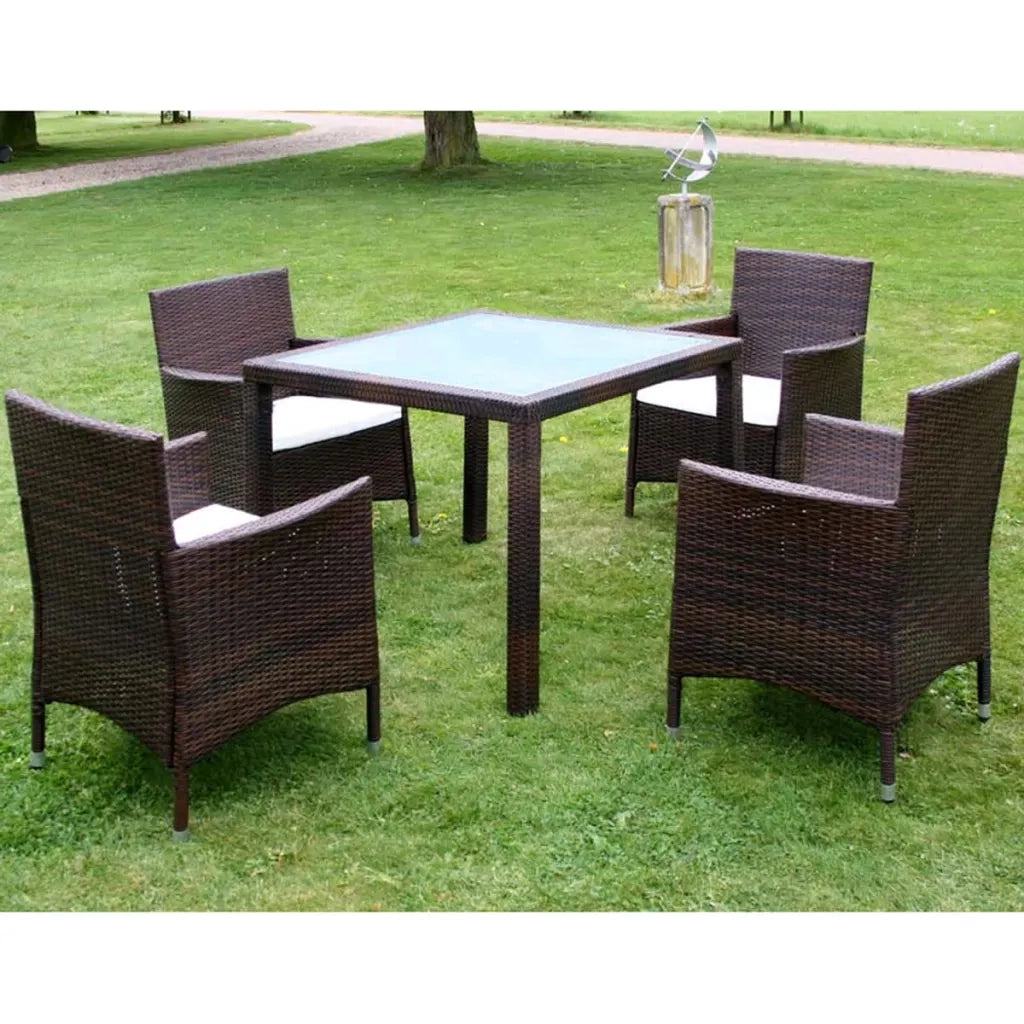 Set da Pranzo da Giardino 5 pz | Set Salotto da Giardino con Cuscini Polyrattan Marrone