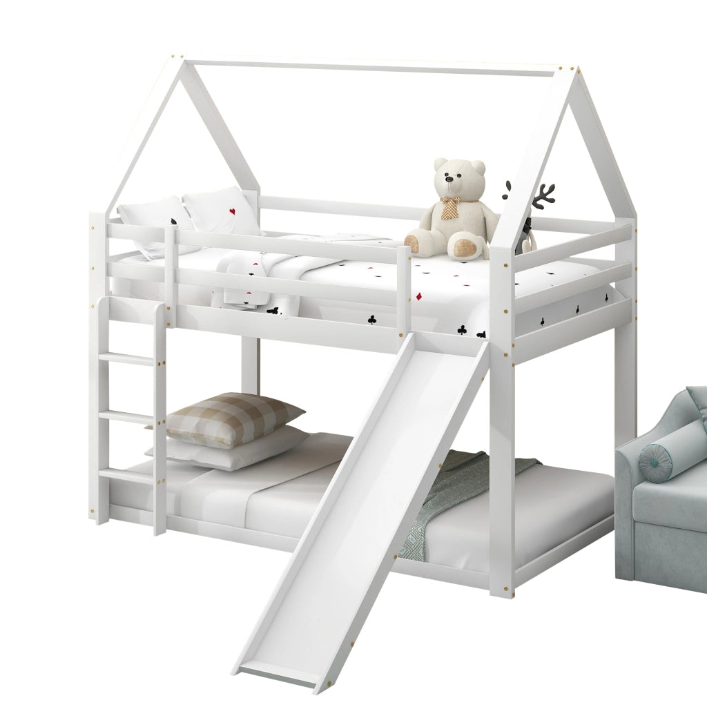 Letto a castello casa con scivolo pino bianco 90x200 cm