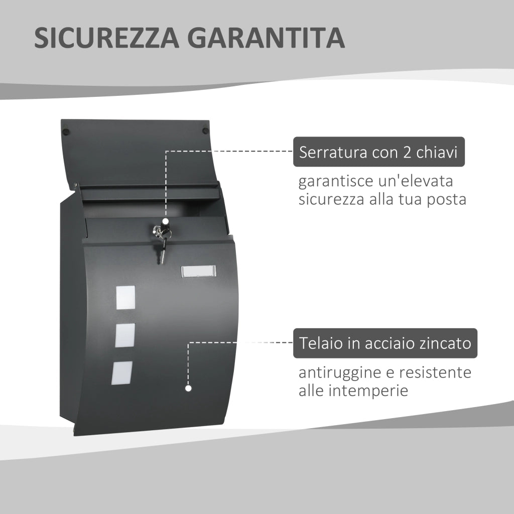 Cassetta Postale in Acciaio con Fessure ¨C zephmum ¨C Grigio 45x10x32 cm