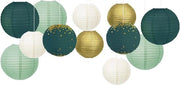 Lampioni - 12 pezzi verde oro pendenti lanterne di carta per decorazione rustica stile primaverile - festa di nozze - baby party - compleanno - eucalipto - neutro - decorazione di festa