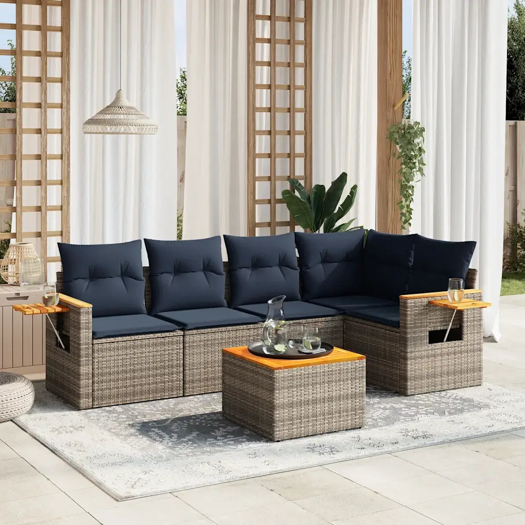 Set Divani da Giardino 6 pz con Cuscini Grigio in Polyrattan