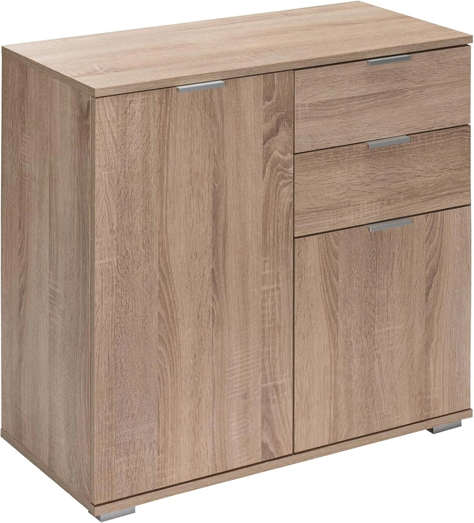 ® Cassettiera Alba 2 Cassetti 2 Ante 71x74x35 cm Mobile Comò Entrata Credenza Effetto Legno Mobiletto Ingresso