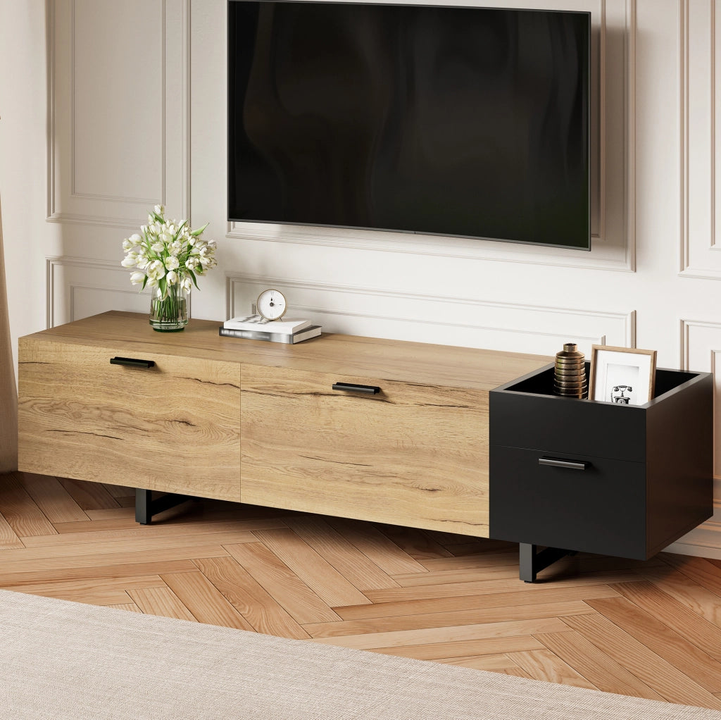 Mobile porta TV 180x38x49 cm con cassetti e vani aperti in legno ingegnerizzato nero