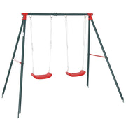 Altalena Doppia Bambini +3 Anni ¨C zephmum ¨C Verde Rosso Metallo 239x156x180 cm