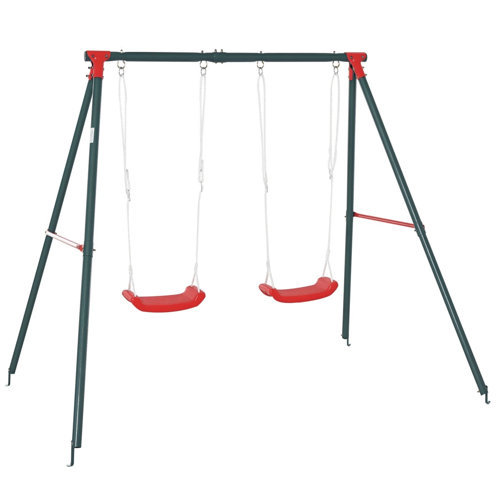 Altalena Doppia Bambini +3 Anni ¨C zephmum ¨C Verde Rosso Metallo 239x156x180 cm