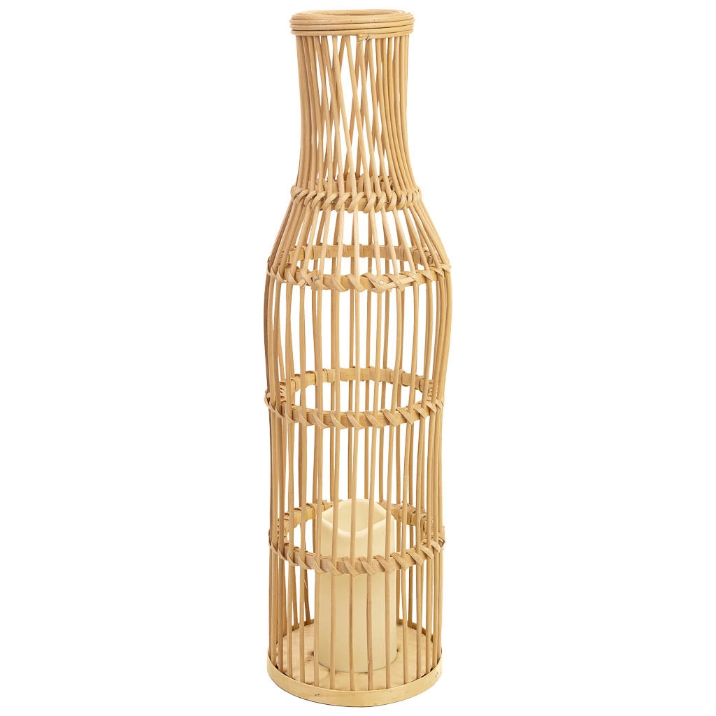 Vaso in rattan intrecciato con candela a batteria D16x59,5h cm