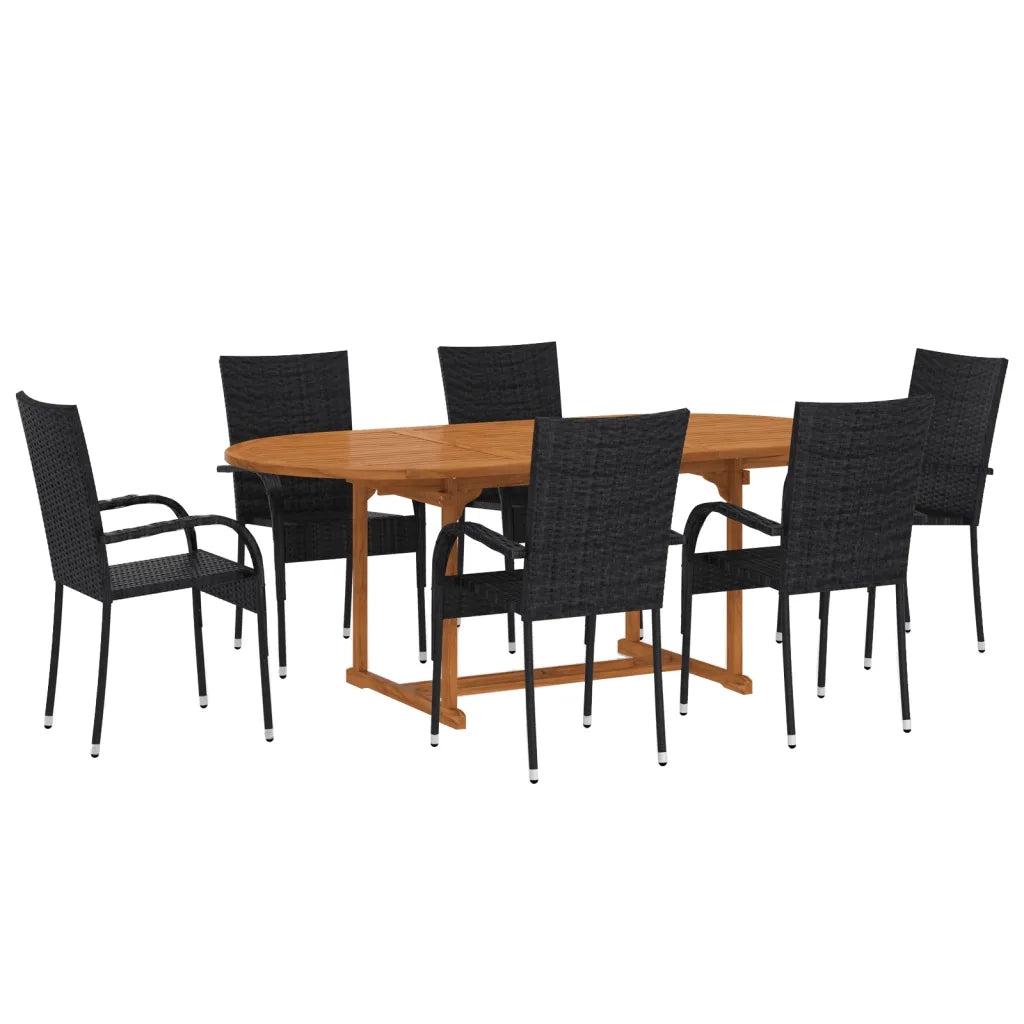 Set Mobili da Pranzo per Giardino 7 pz in Polyrattan Nero 3070758