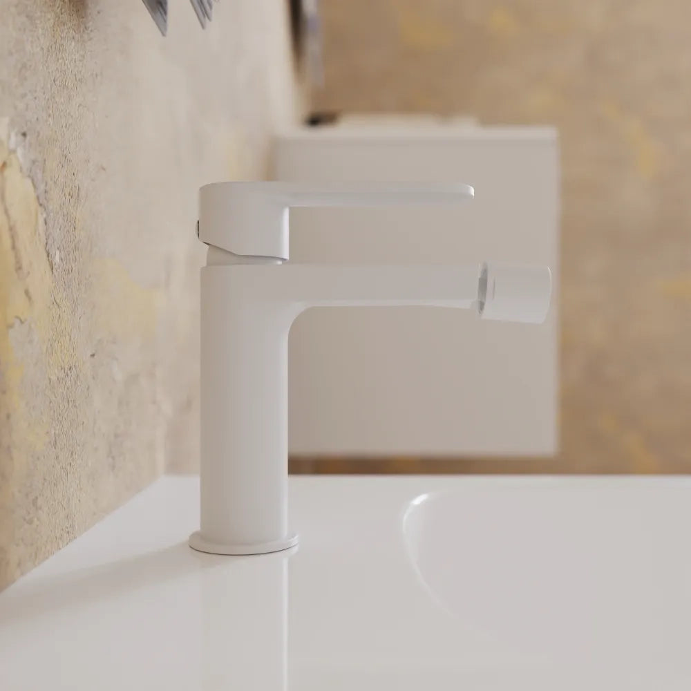 Set miscelatori lavabo 16cm bidet miscelatore doccia con deviatore bianco opaco | Margot