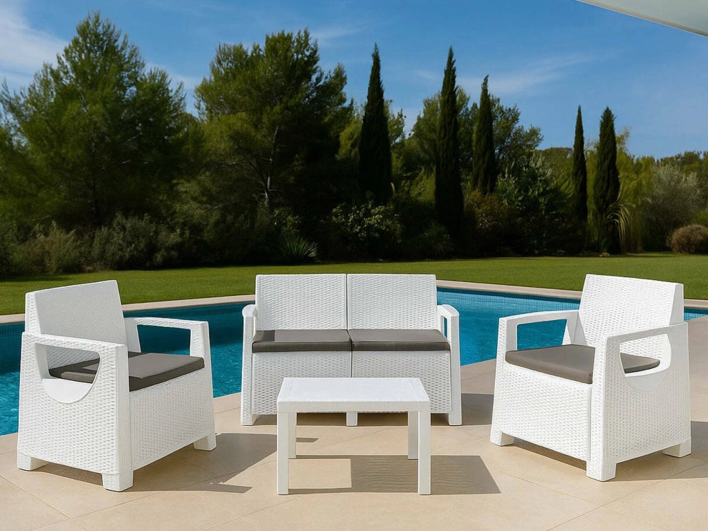 Salottino Outdoor Mioglia, set Salotto da Esterno 4 Posti Made in Italy, Bianco