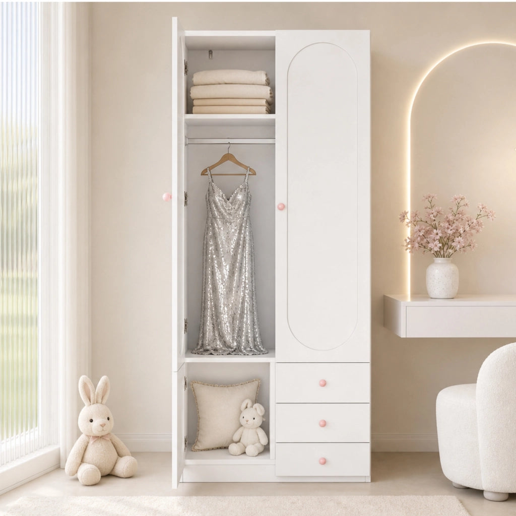 ARMADIO 2 Ante con 3 Cassetti 80x50x200 cm Bianco MDF